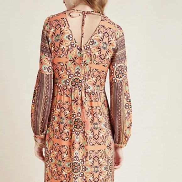 Farm Rio Anthropologie Clarabella Orange Floral Long Sleeve Maxi Dress M - Picture 5 of 12